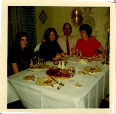 Liz ayliffe van and rosemary at dinner table